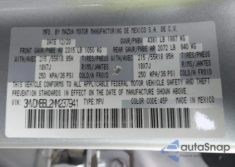 2021 Mazda Cx-30 Select from USA, damaged, VIN 3MVDMBBL2MM237941
